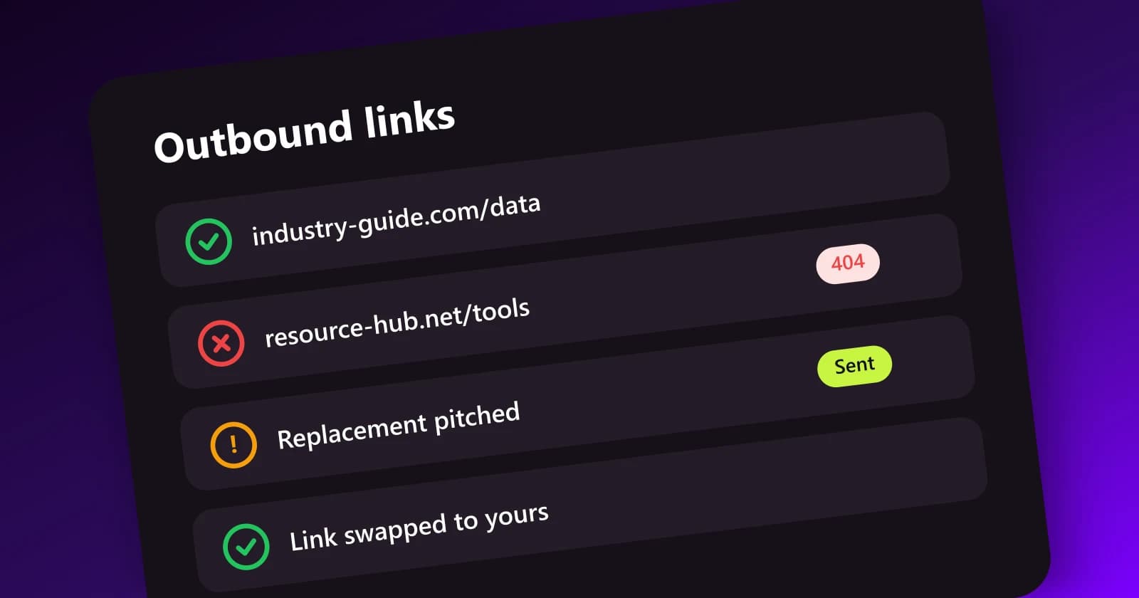 Outbound link checker showing a 404 link replaced by a new one