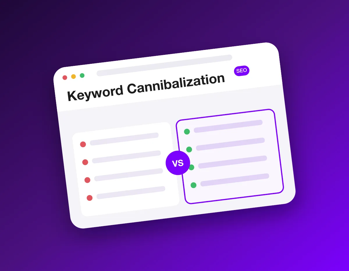 Two pages competing for the same keyword, with Meeeters flagging the overlap so they can be consolidated into one ranking page.