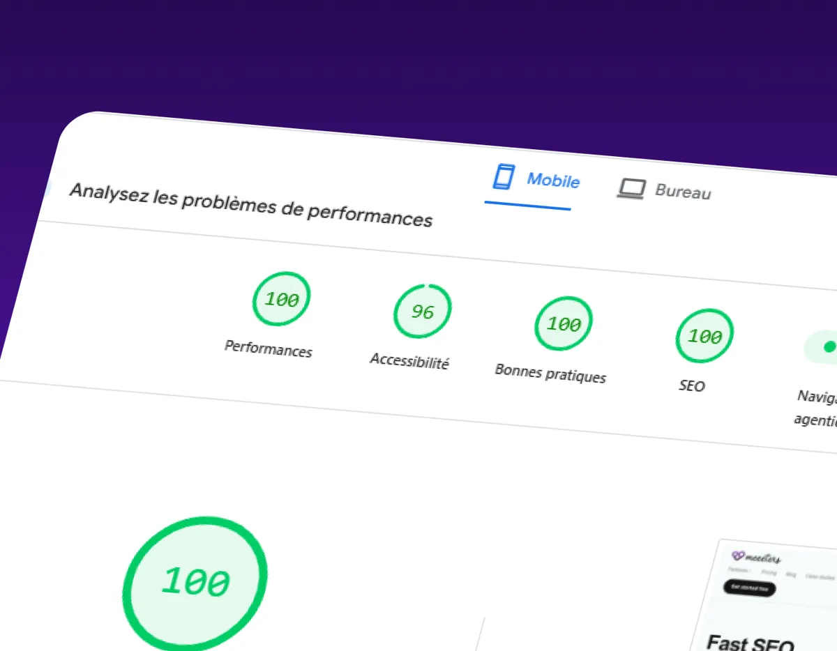 PageSpeed Insights report with scores of 100 for performance, best practices and SEO