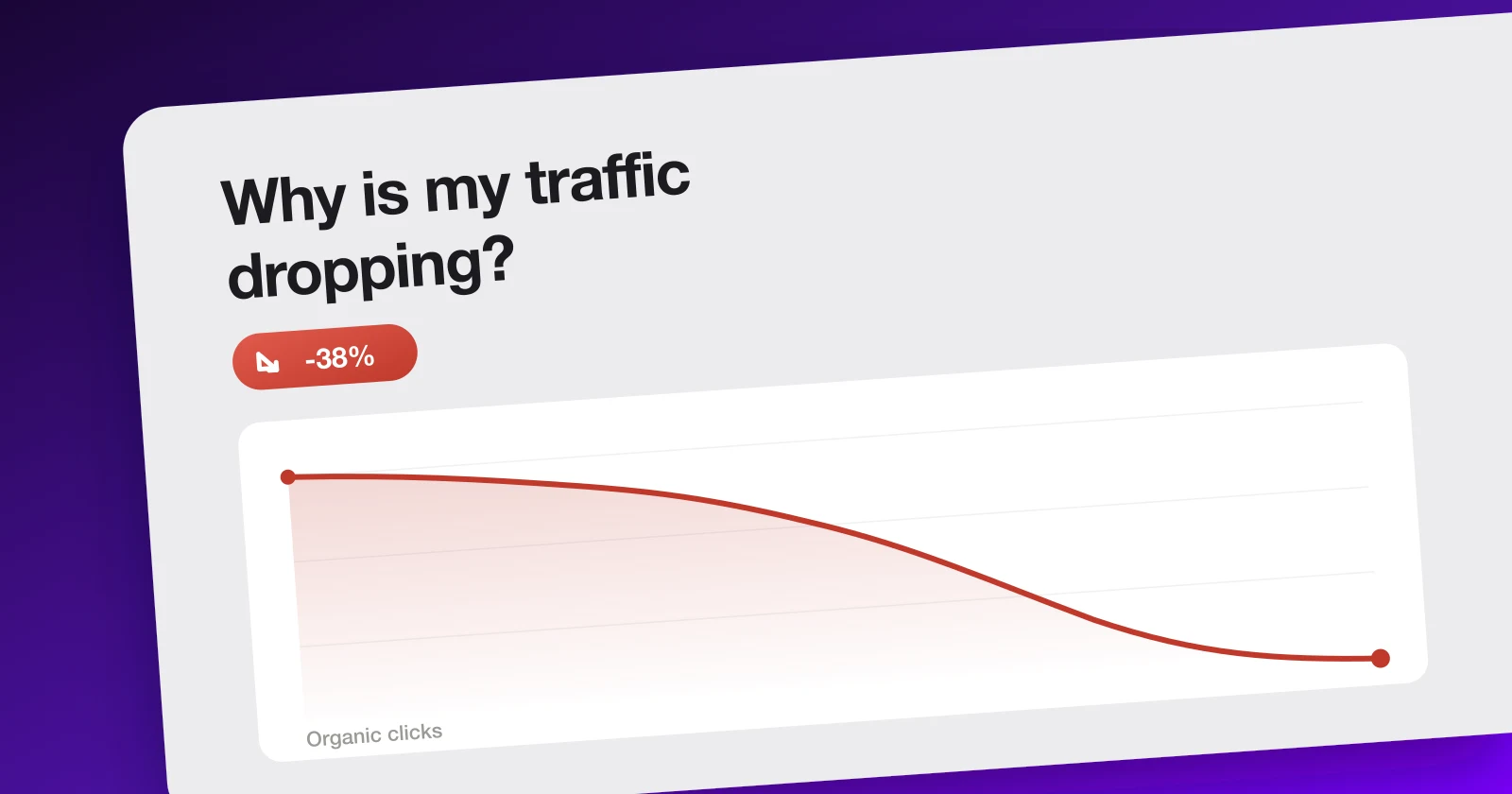 A declining organic traffic chart with the real causes of the drop labelled