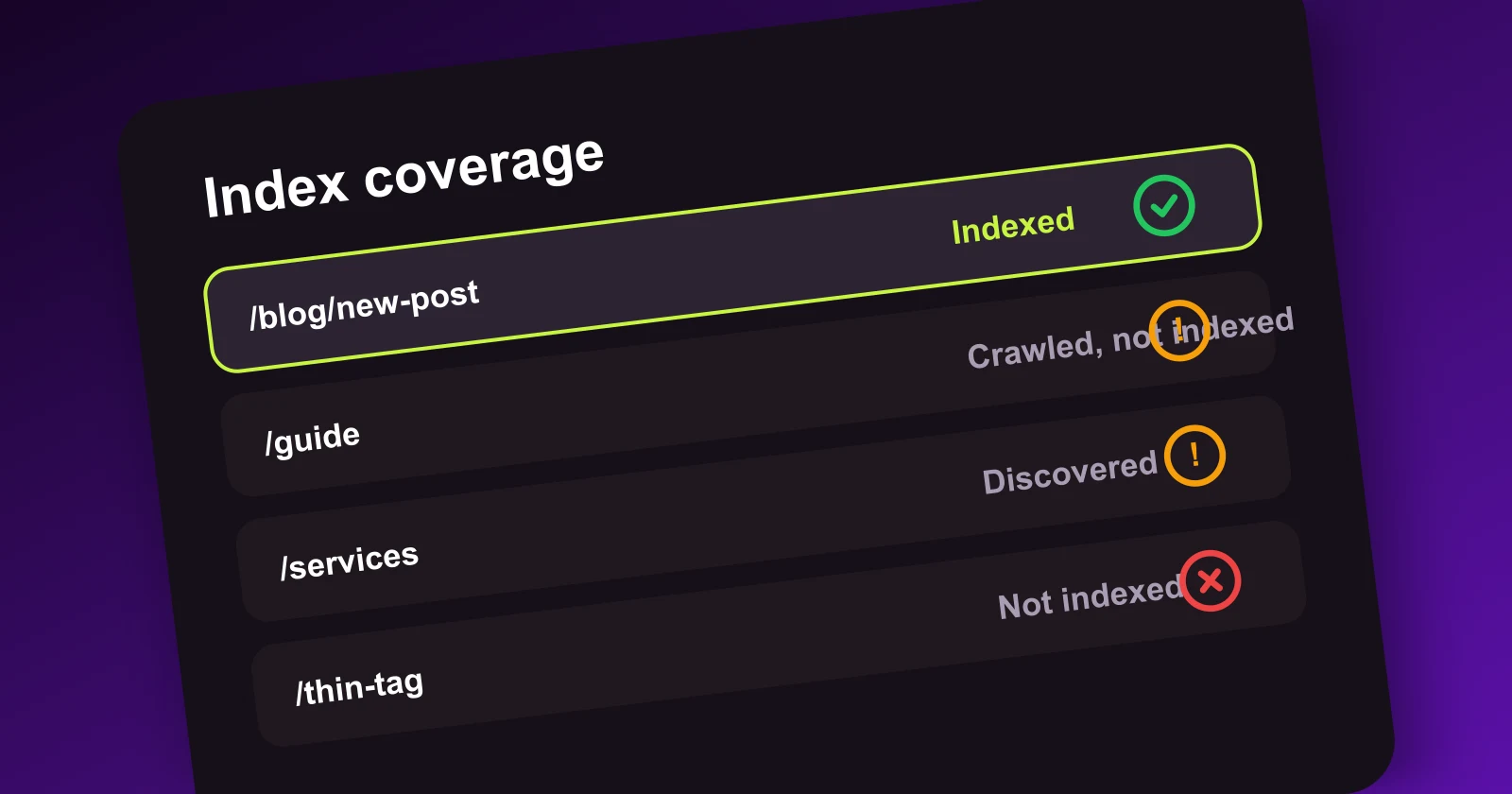 Indexed vs not-indexed pages shown in the Meeeters dashboard